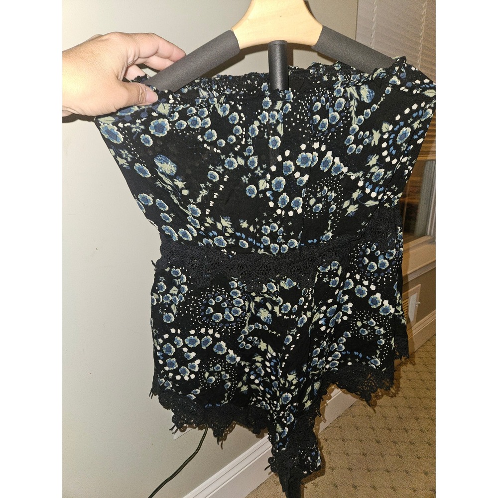 Intimately Free People Black Floral Strapless Lace Trim Romper XS